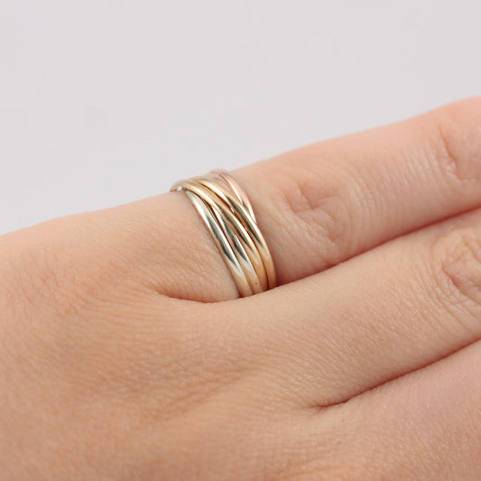 Vintage 9ct Tri Colour Gold 6 Band Russian Wedding Ring, 1987
