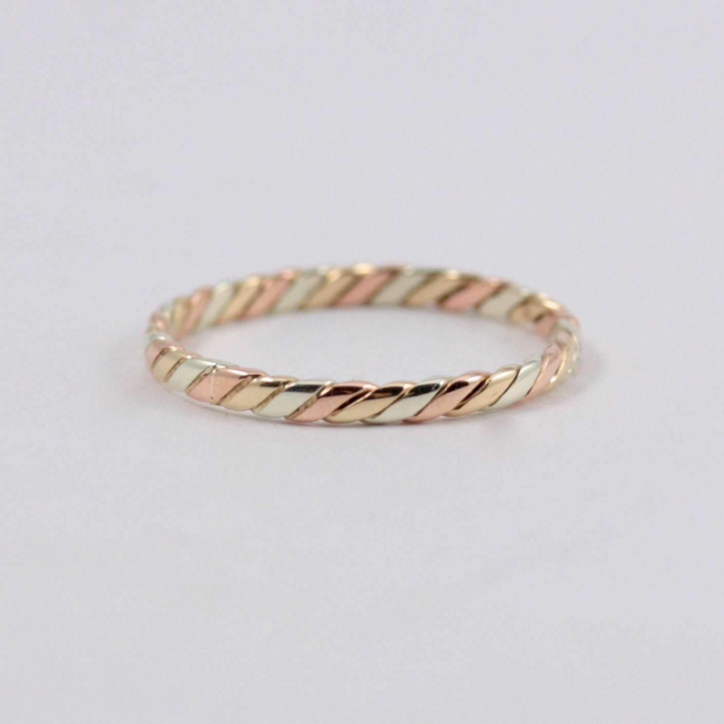 Vintage Tri Colour 9ct Gold Slim Stacking Ring, 1992