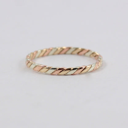Vintage Tri Colour 9ct Gold Slim Stacking Ring, 1992
