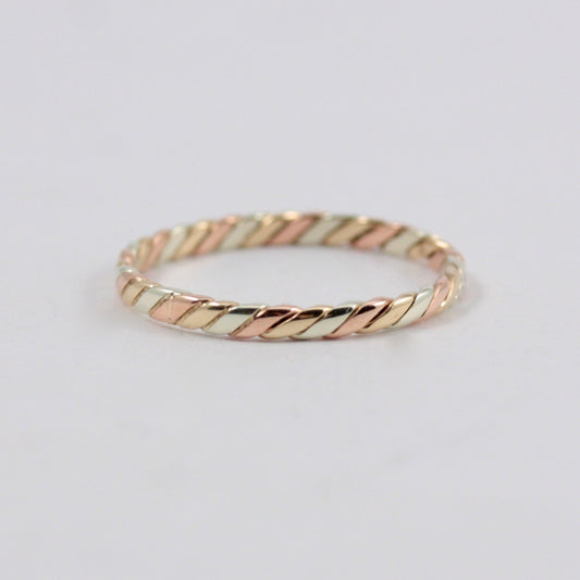 Vintage Tri Colour 9ct Gold Slim Stacking Ring, 1992