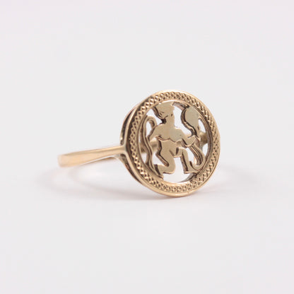 Vintage 9ct Gold Virgo Zodiac Ring, 1972