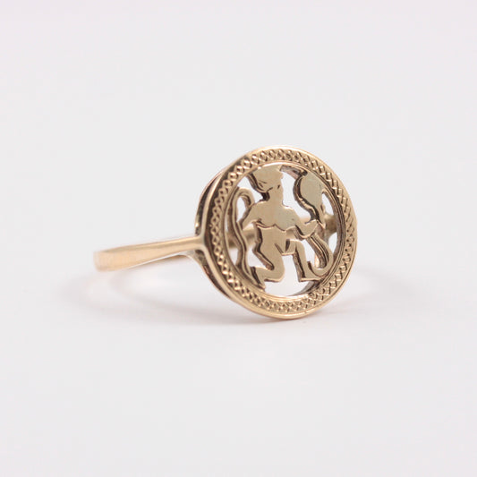 Vintage 9ct Gold Virgo Zodiac Ring, 1972