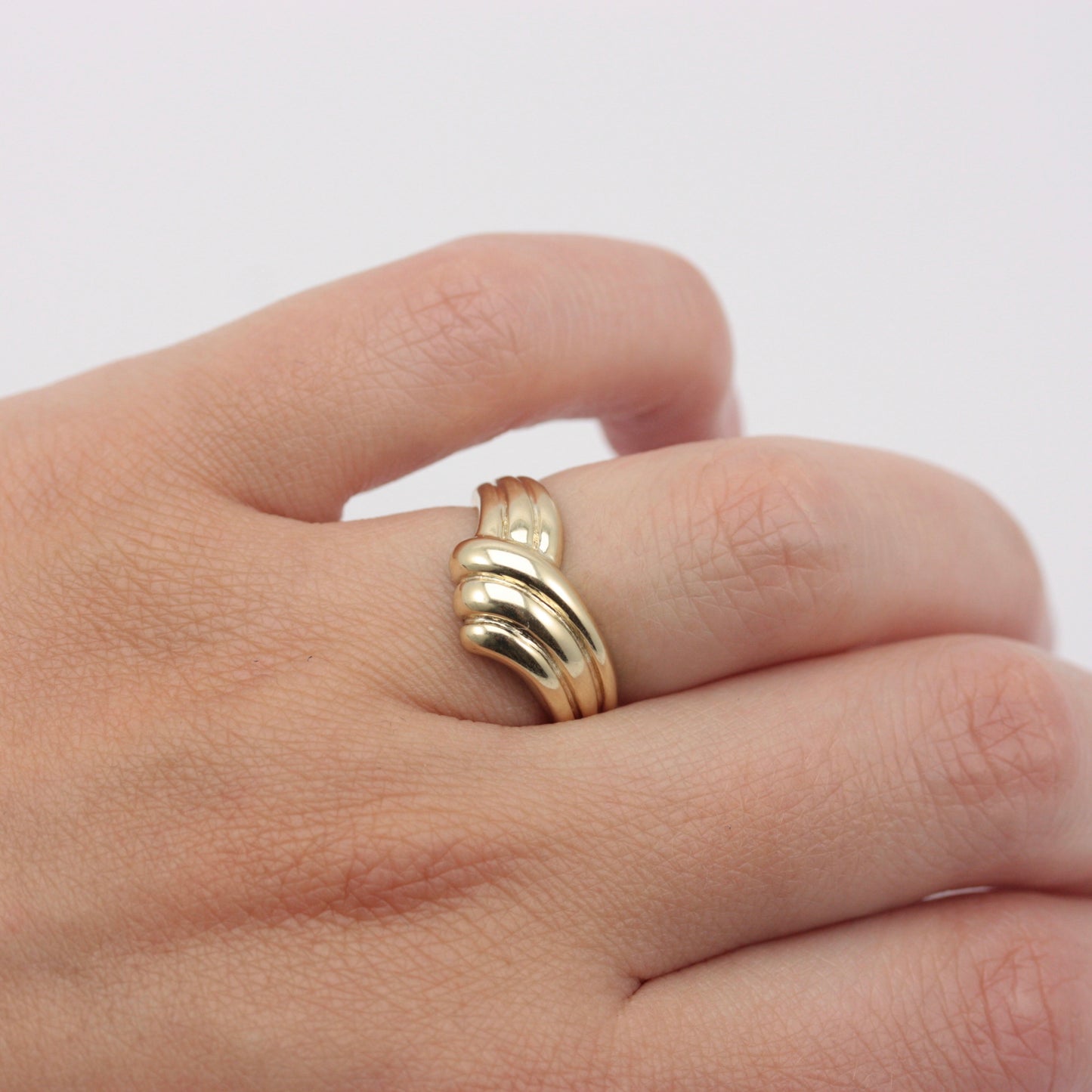 Vintage 9ct Gold Chunky Ridged Wishbone Ring, 1988