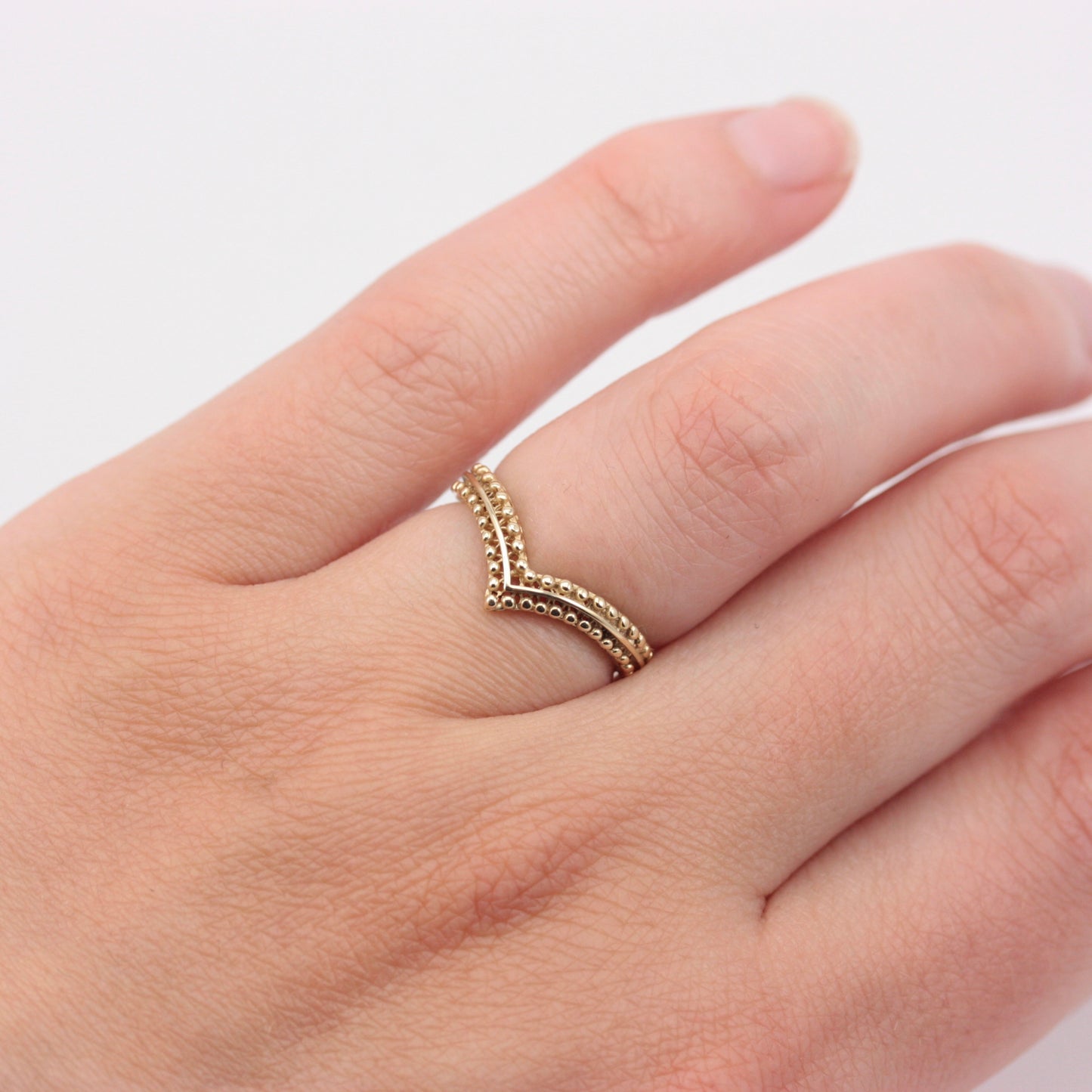 Vintage 9ct Gold Beaded Detail Wishbone Ring, 1990