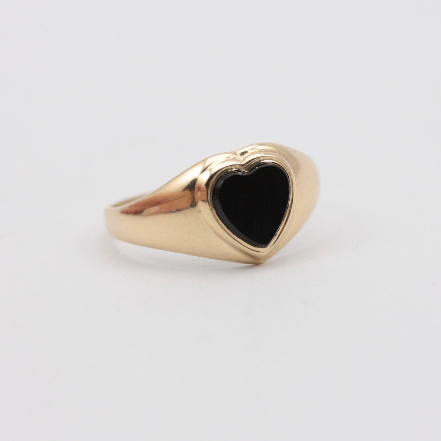 Vintage 9ct Gold + Black Onyx Heart Signet Ring, 1983