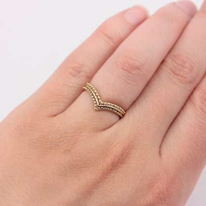 Vintage 9ct Gold Beaded Detail Wishbone Ring, 1990